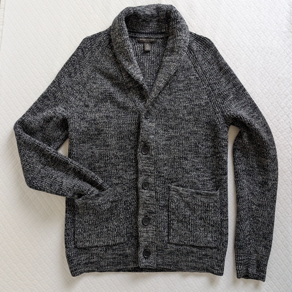 Banana Republic Marled Navy Shawl-Collar Cardigan Supima Cotton, Pockets, size M